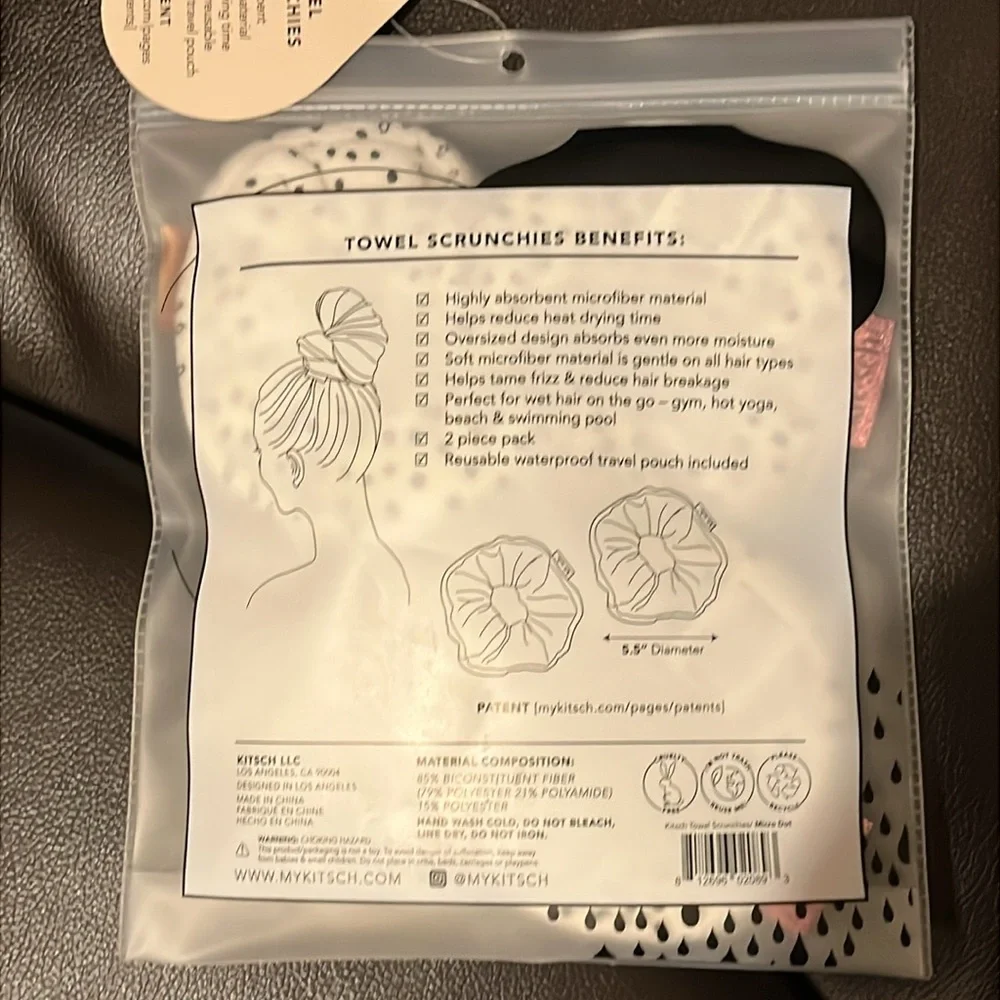 NEW KITSCH Micro Dot Microfiber Quick-Dry Towel Scrunchies 2pc Set